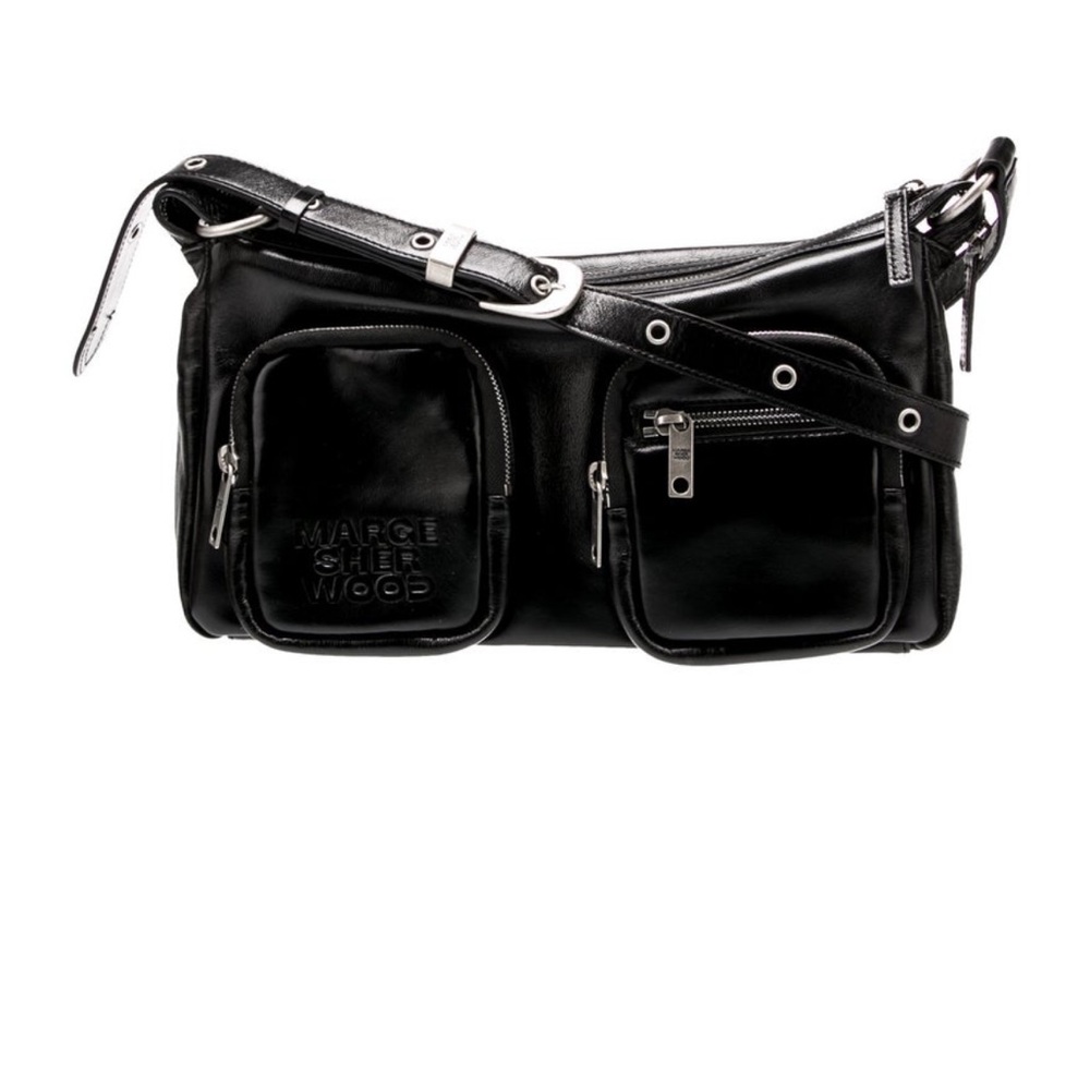 Marge Sherwood Outpocket Hobo in Black Glossy Like New